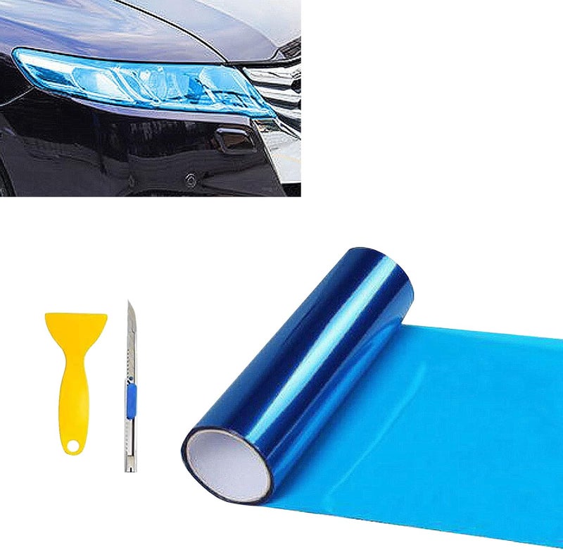 MARLBSTON 12” X 48” Dark Blue Tint Vinyl Wrap Film Roll for Car Headlight, Taillight, Fog Lights with Squeegee + Cutter（Dark Blue） - Image 1